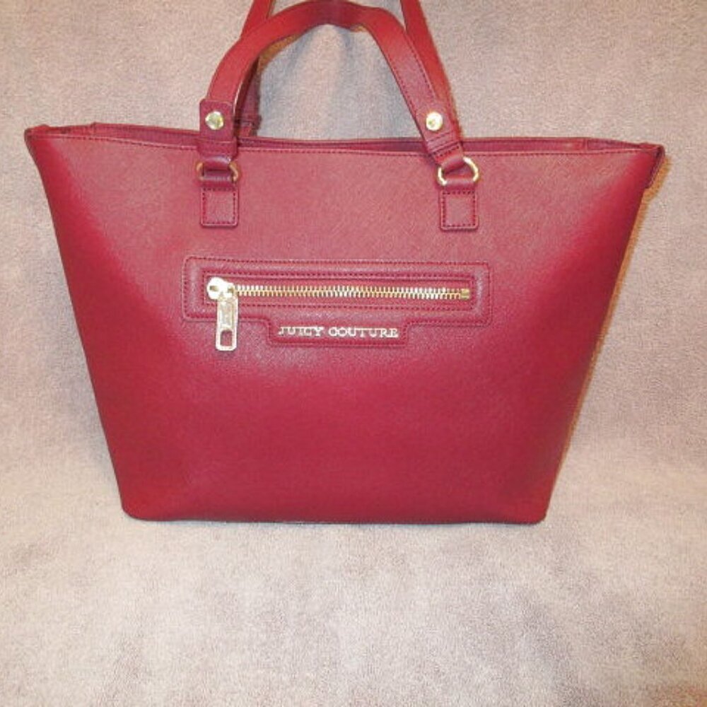 Y2K Vtg Juicy Couture Sophia Leather Tote Bag Burgundy Shoulder Shopper Handbag